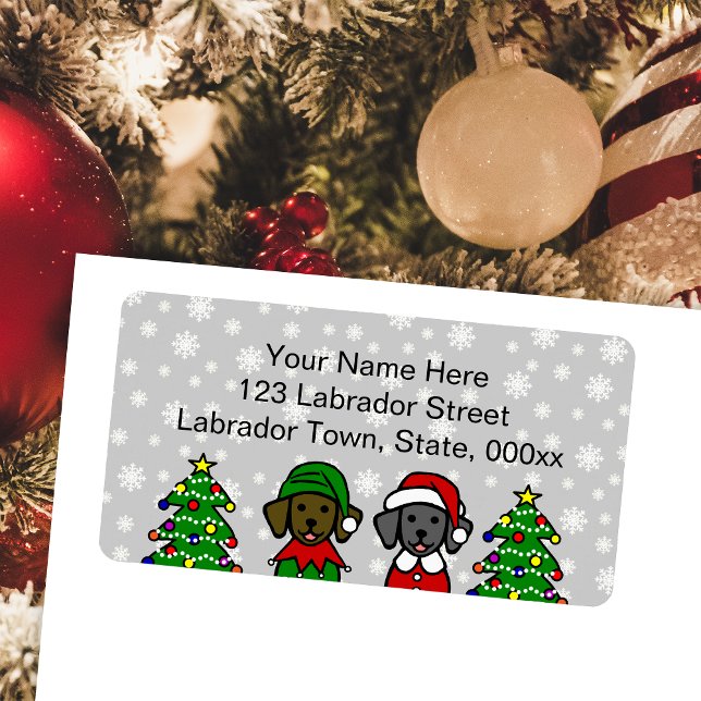 Christmas Twin Lab Puppies Label (Christmas Chocolate Lab and Black Lab Puppies Return Address Labels for Labrador Owners. )