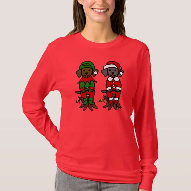 Christmas Twin Lab Puppies T-Shirt (Front)