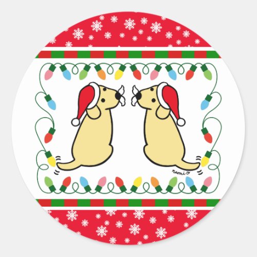 Christmas Twin Yellow Labradors Santa Stickers