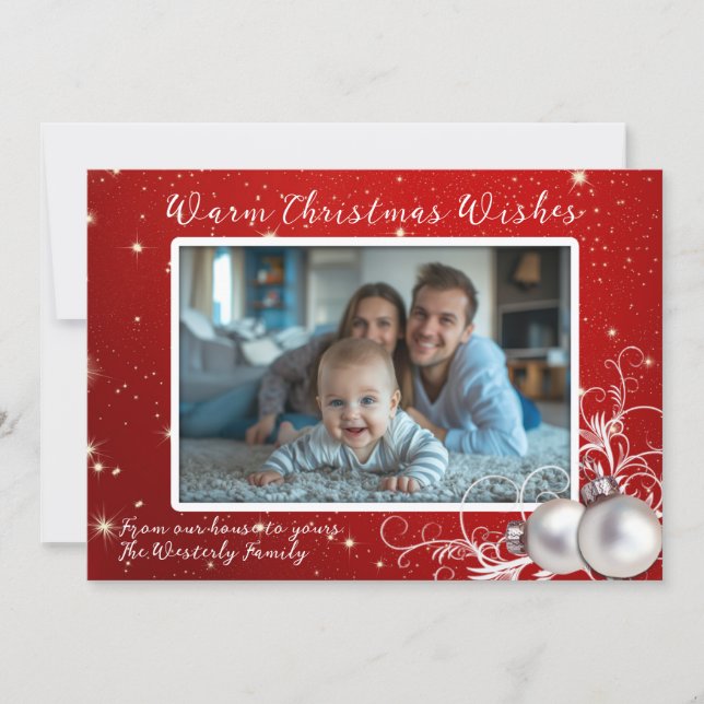 Christmas Twinkling Red One Photo Greeting Card (Front)