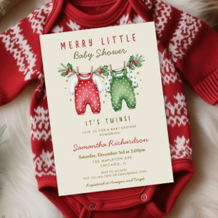 Christmas Twins Clothes Merry little baby shower Invitation