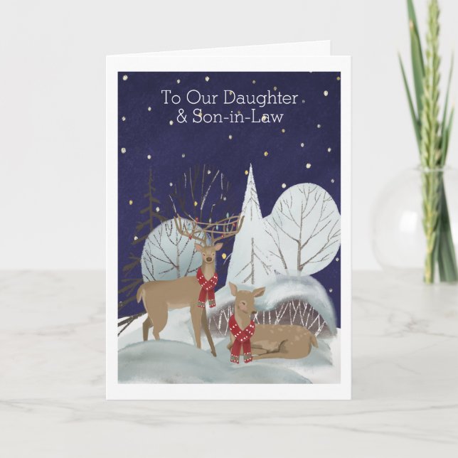 Christmas Two Deer Snow Scene Personalized Card (Front)