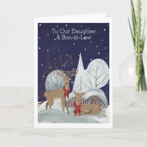 Christmas Two Deer Snow Scene Personalized Card