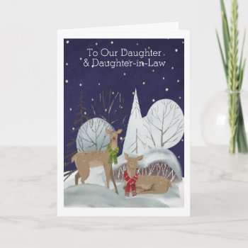 Christmas Two Female Deer Snow Scene Personalized Card by Neurotic_Designs at Zazzle