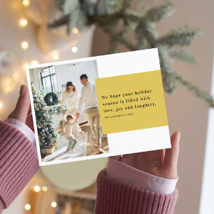 Christmas Two Photo Family   Yellow Happy Holiday Postcard