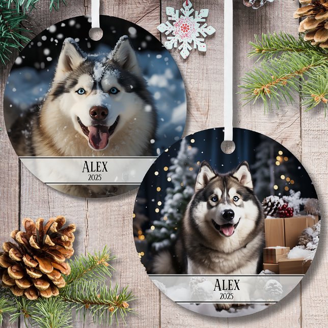 Christmas Two Photo Pet Metal Ornament (Creator Uploaded)