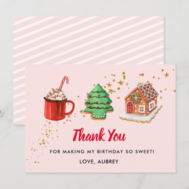 Christmas Two Sweet 2nd Birthday  Thank You Card (Front/Back)