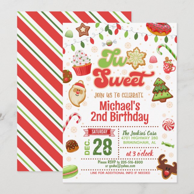 Christmas Two Sweet Birthday Invitation (Front/Back)