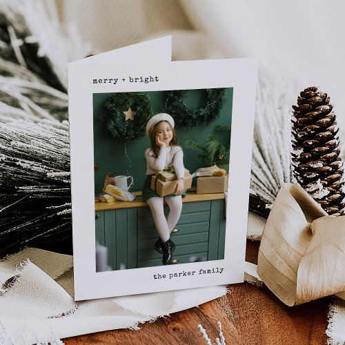 Christmas Typewriter  Black and White with Photos Holiday Card