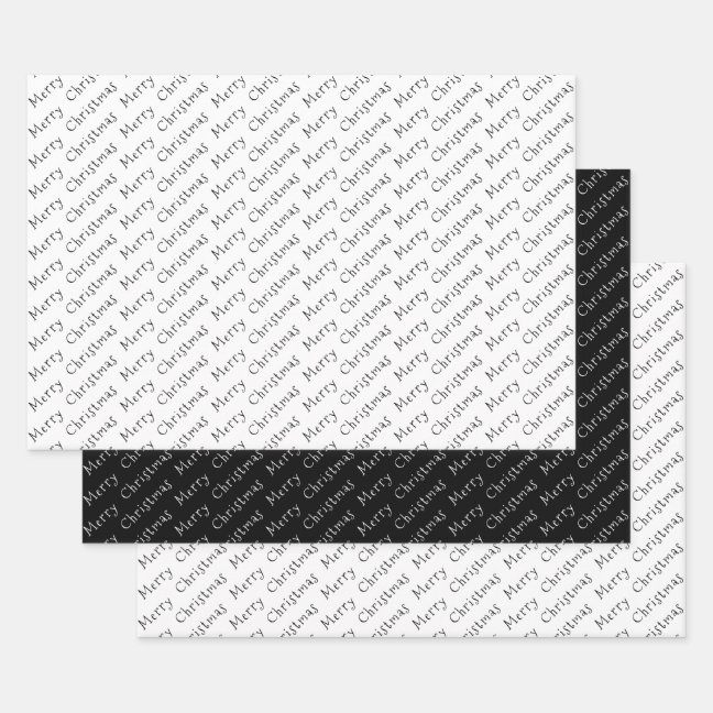 Christmas Typography Black and White Wrapping Paper Sheets
