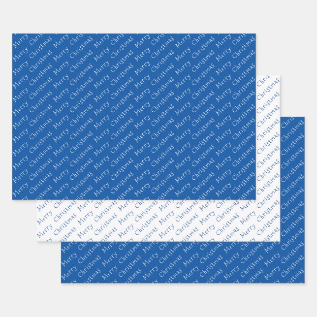 Christmas Typography Blue and White Wrapping Paper Sheets (Set)