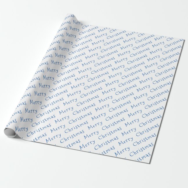 Christmas Typography Blue on White Wrapping Paper