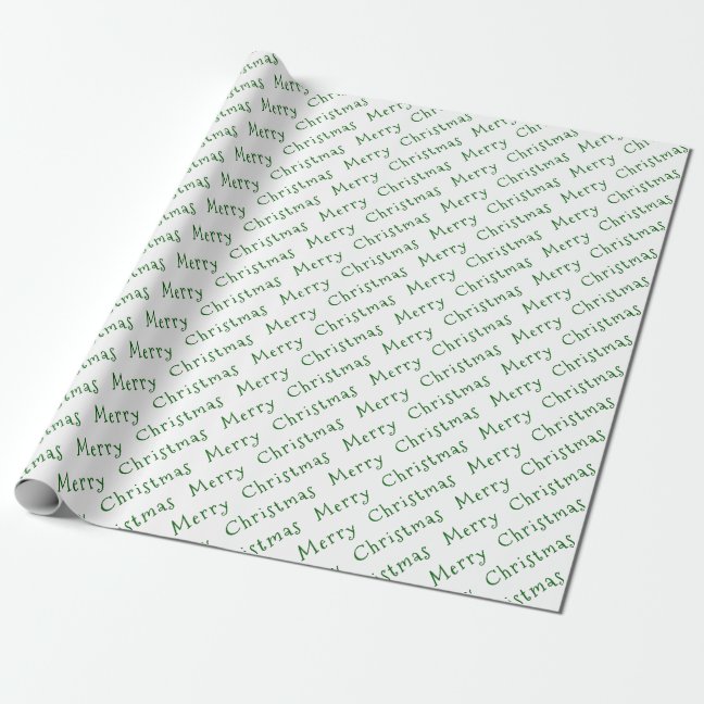 Christmas Typography Dark Green on White Wrapping Paper