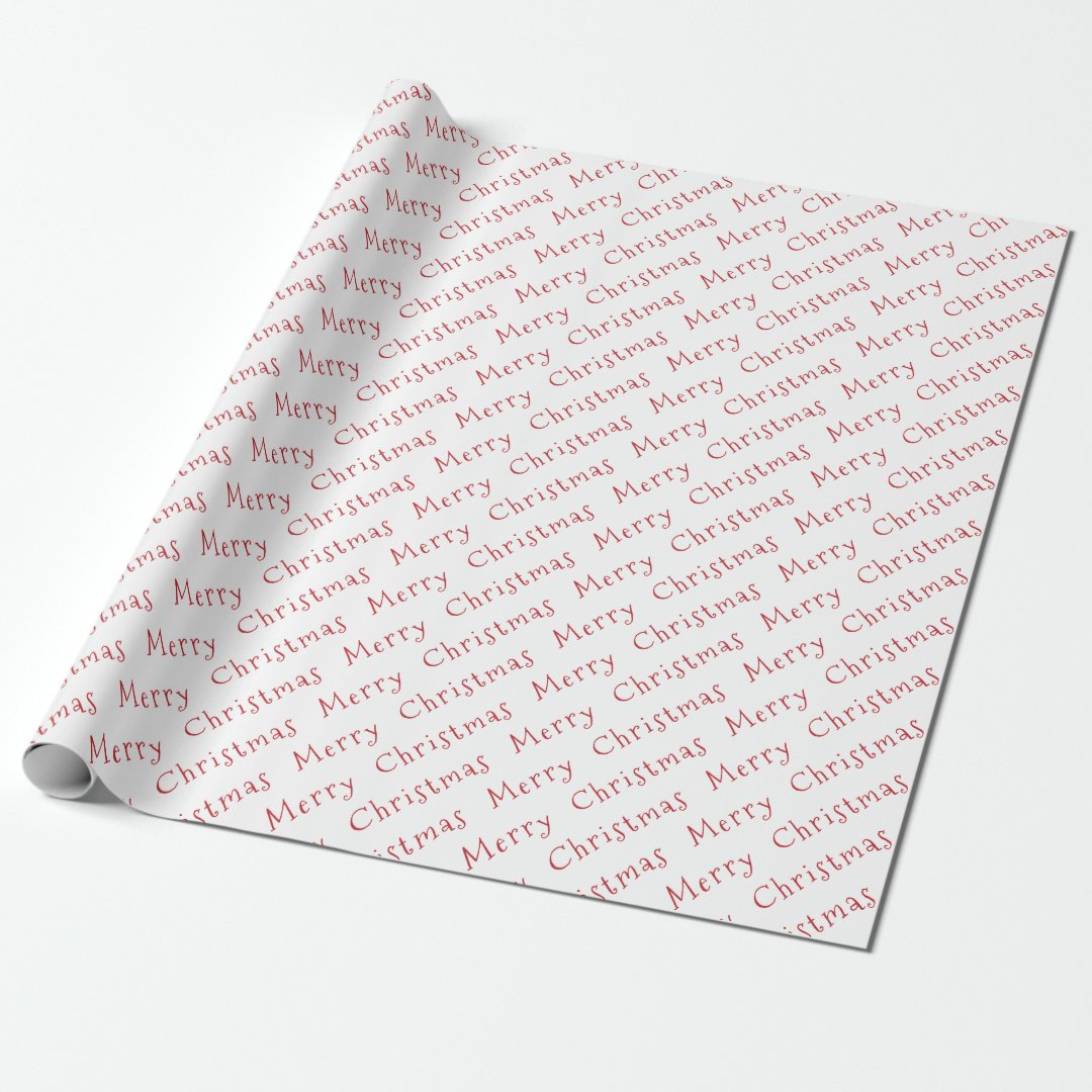 Christmas Typography Dark Red on White Wrapping Paper