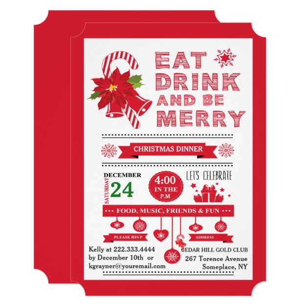 Christmas Typography Eat Be Merry Party Invitation