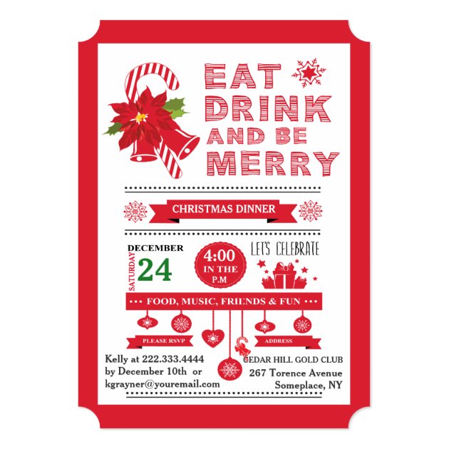 Christmas Typography Eat Be Merry Party Invitation