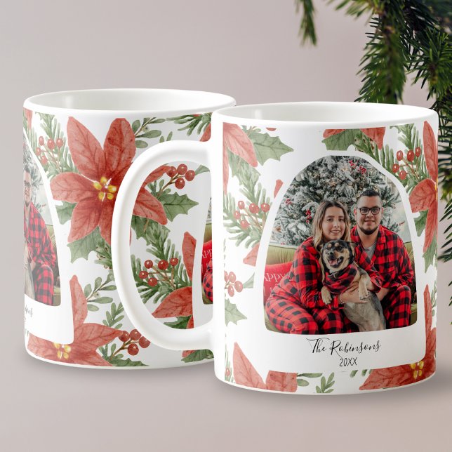 Christmas Typography Family Photo Botanical  Coffee Mug (Creator Uploaded)