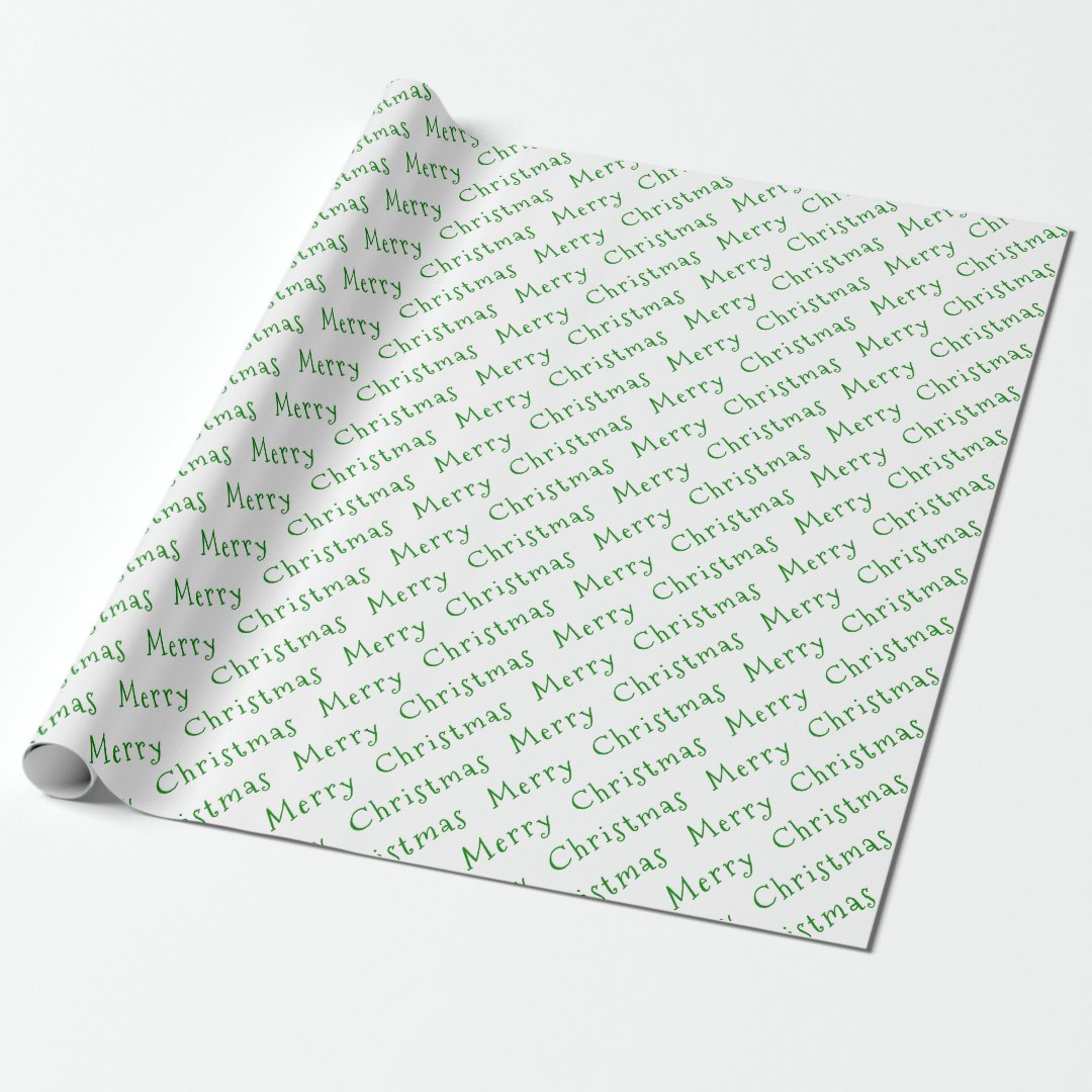 Christmas Typography Green on White Wrapping Paper