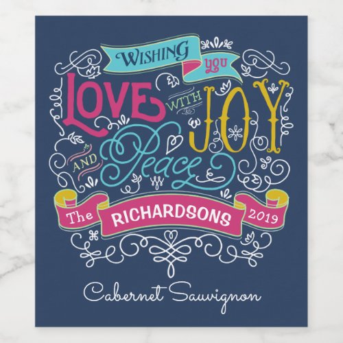 Christmas Typography Love Joy Peace Custom Banner Wine Label