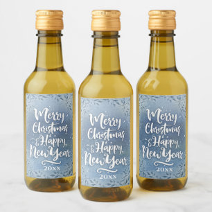 Christmas Typography Personalize Blue Country Wine Label