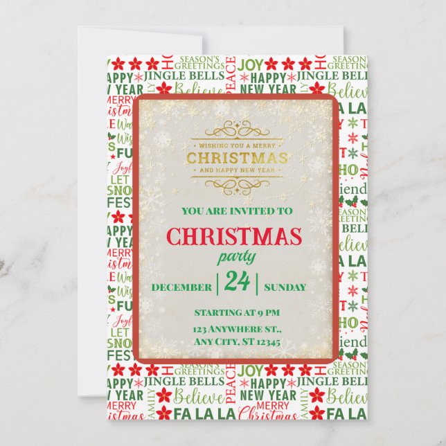 Christmas Typography Red & Green Seamless Pattern Invitation (Front)