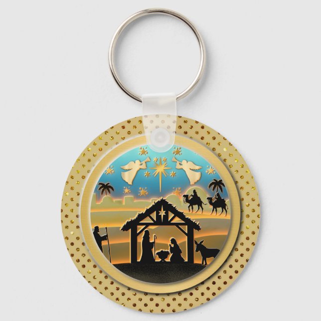 Christmas Typography Red & Green Seamless Pattern Keychain (Front)