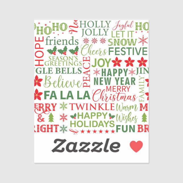 Christmas Typography Red & Green Seamless Pattern Sticker (Sheet)