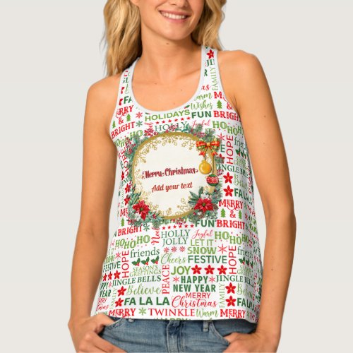 Christmas Typography Red  Green Seamless Pattern  Tank Top