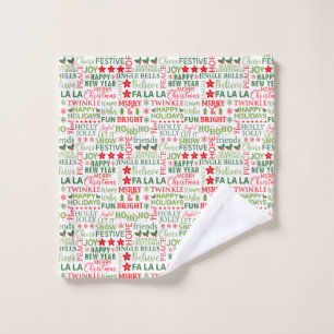 Christmas Typography Red & Green Seamless Pattern Wash Cloth