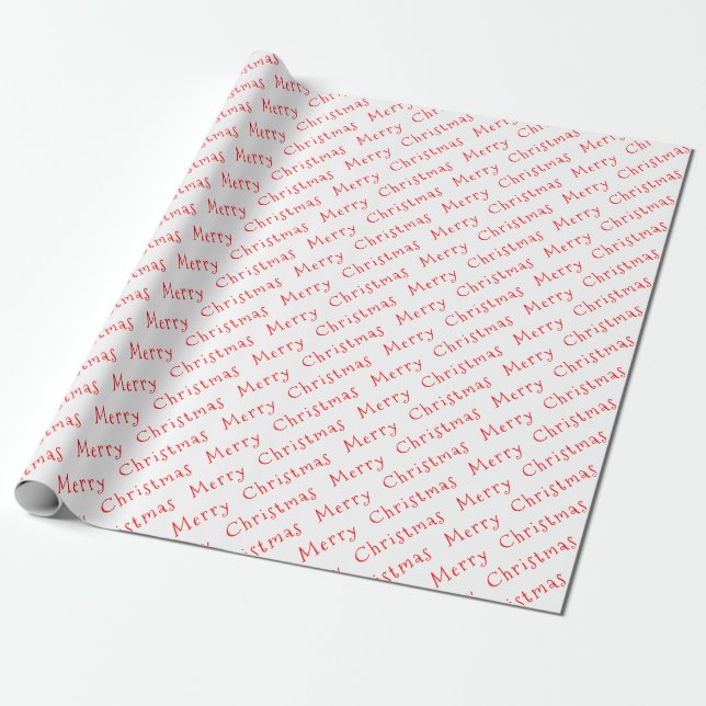 Christmas Typography Red on White Wrapping Paper (Unrolled)