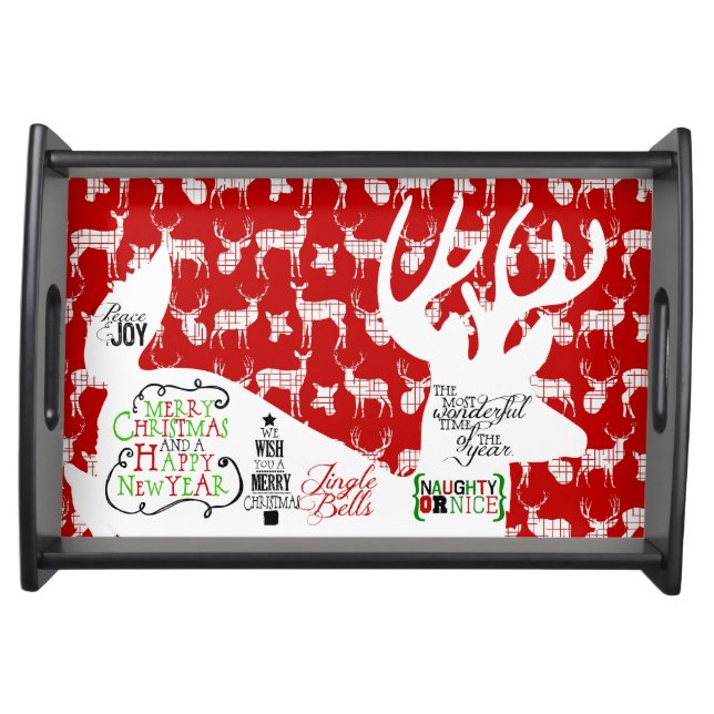 Christmas Typography Reindeer Red Serving Tray (Front)