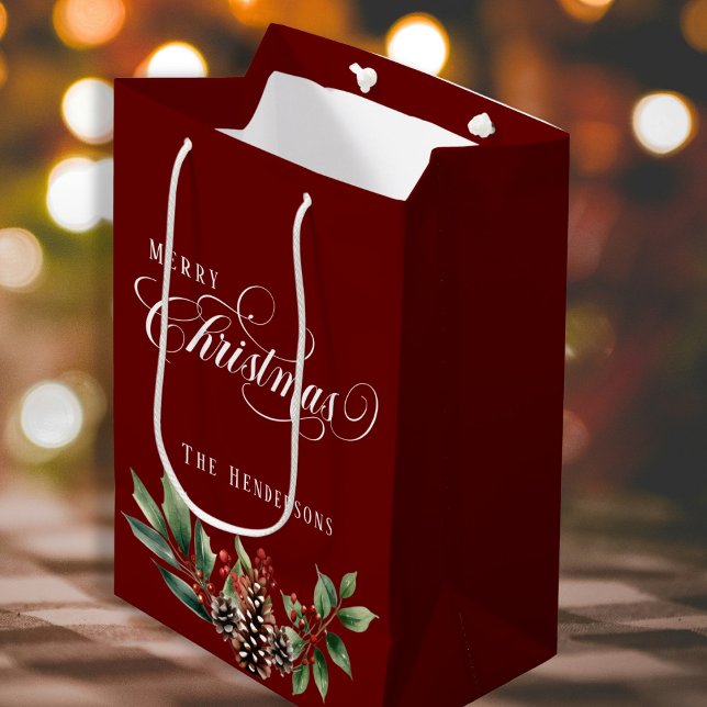Christmas Typography Script Burgundy Red Gift Bag (Creator Uploaded)