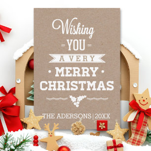 Christmas typography vintage kraft paper rustic holiday card