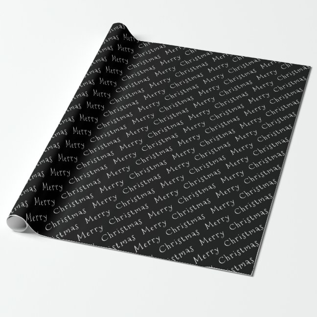Christmas Typography White on Black Wrapping Paper