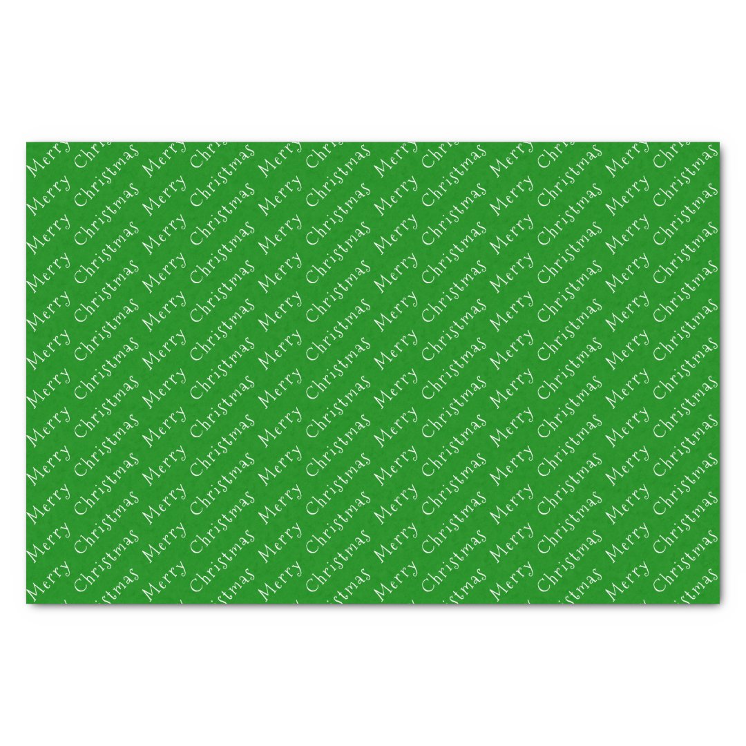 Christmas Typography White on Green Tissue Paper