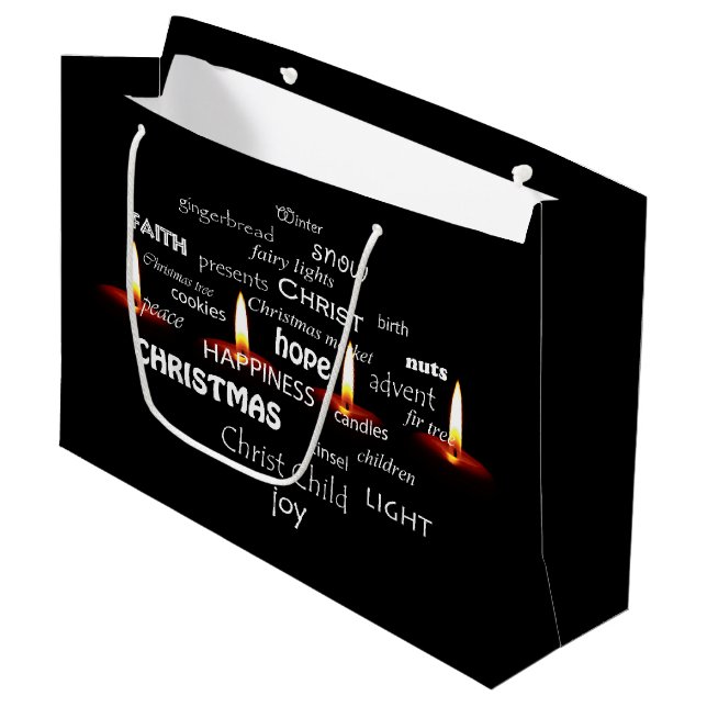 Christmas Typography with Candle Lights  Large Gift Bag (Front Angled)
