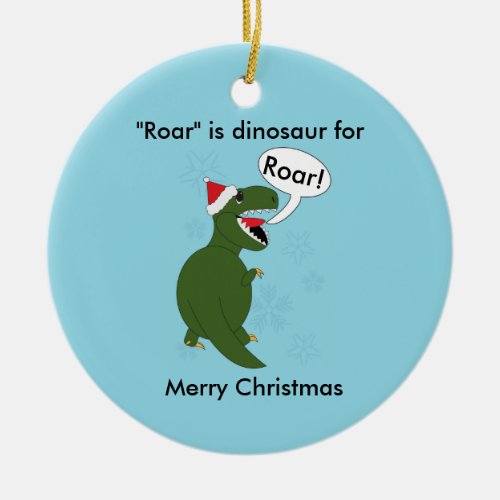 Christmas Tyrannosaurus Rex Dinosaur Blue Custom Ceramic Ornament
