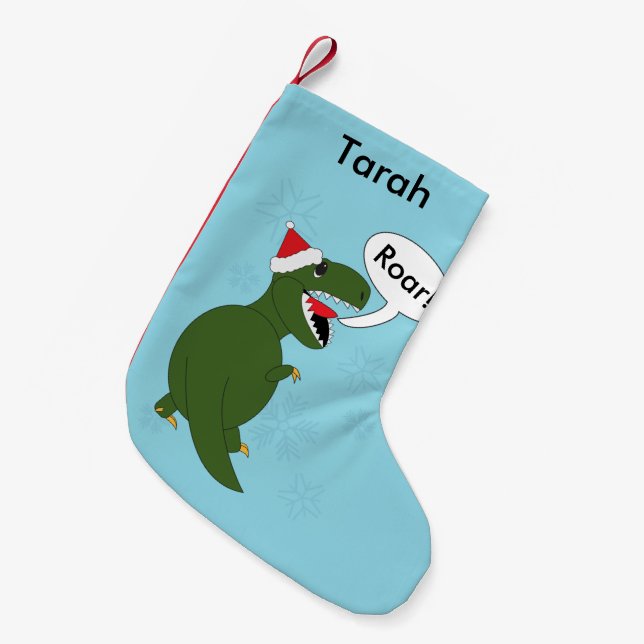 Christmas Tyrannosaurus Rex Personalize Small Christmas Stocking (Front (Hanging))