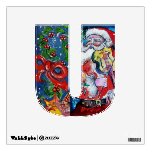 CHRISTMAS U LETTER /SANTA  CLAUS WITH VIOLIN WALL DECAL