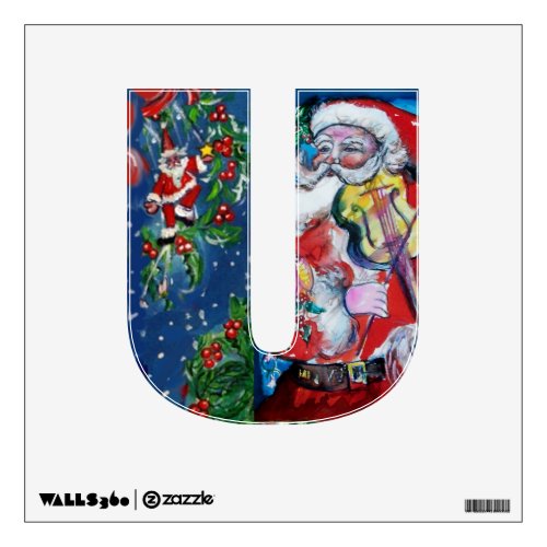 CHRISTMAS U LETTER SANTA  CLAUS WITH VIOLIN WALL DECAL