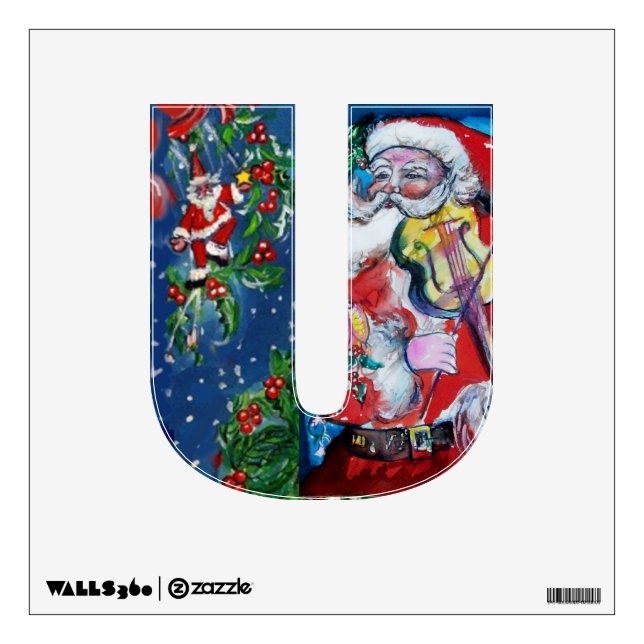 CHRISTMAS U LETTER /SANTA  CLAUS WITH VIOLIN WALL DECAL (Front)