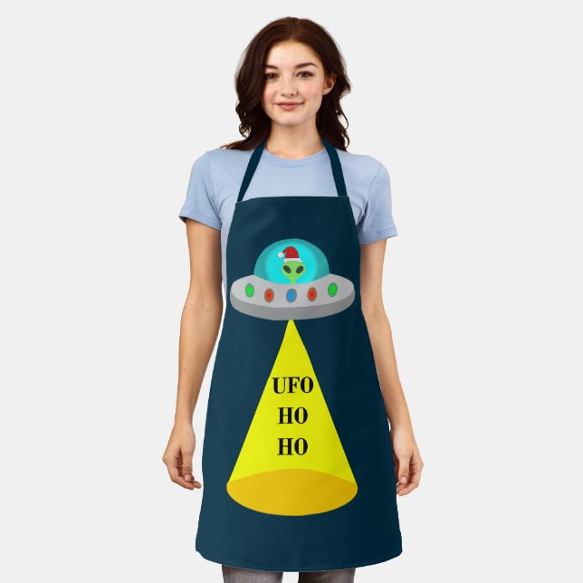 Christmas UFO Ho Ho Alien flying saucer Apron (Worn)