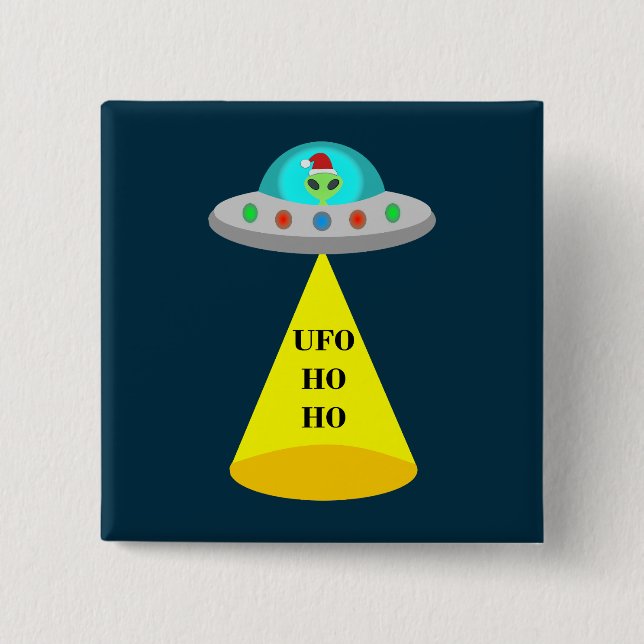 Christmas UFO Ho Ho Alien flying saucer Button (Front)