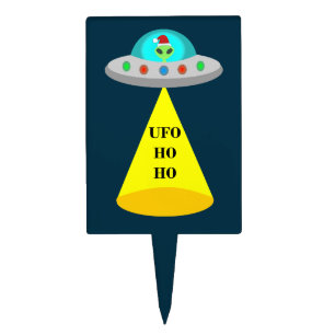 Christmas UFO Ho Ho Alien flying saucer Cake Topper
