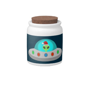 Christmas UFO Ho Ho Alien flying saucer Candy Jar