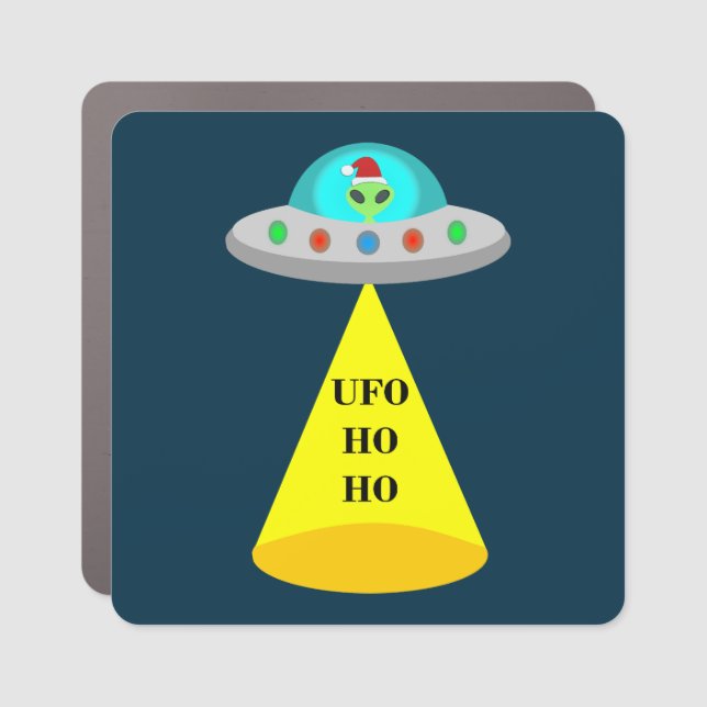 Christmas UFO Ho Ho Alien flying saucer Car Magnet (Front)