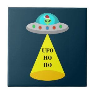 Christmas UFO Ho Ho Alien flying saucer Ceramic Tile