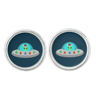 Christmas UFO Ho Ho Alien flying saucer Cufflinks
