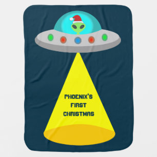 Christmas UFO Ho Ho Alien flying saucer Custom Baby Blanket