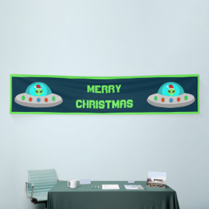 Christmas UFO Ho Ho Alien flying saucer Custom Banner